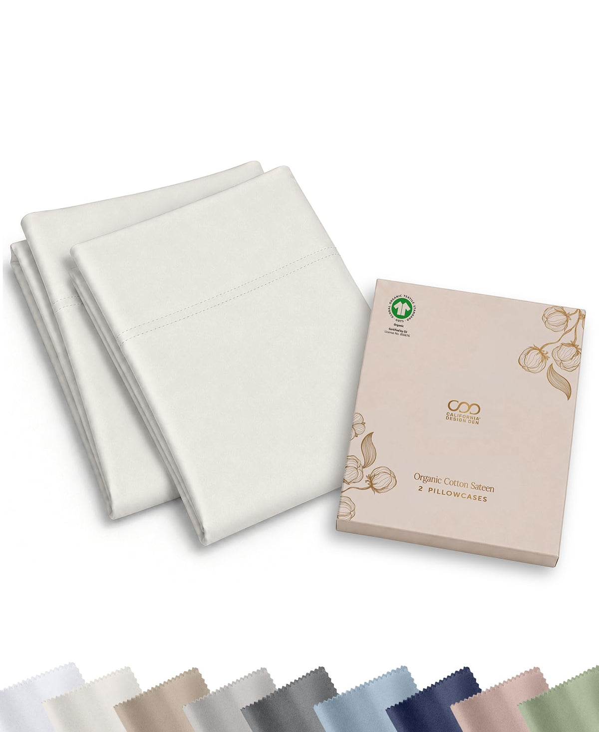 California Design Den 100% Organic Cotton Pillow Cases Standard Size, White