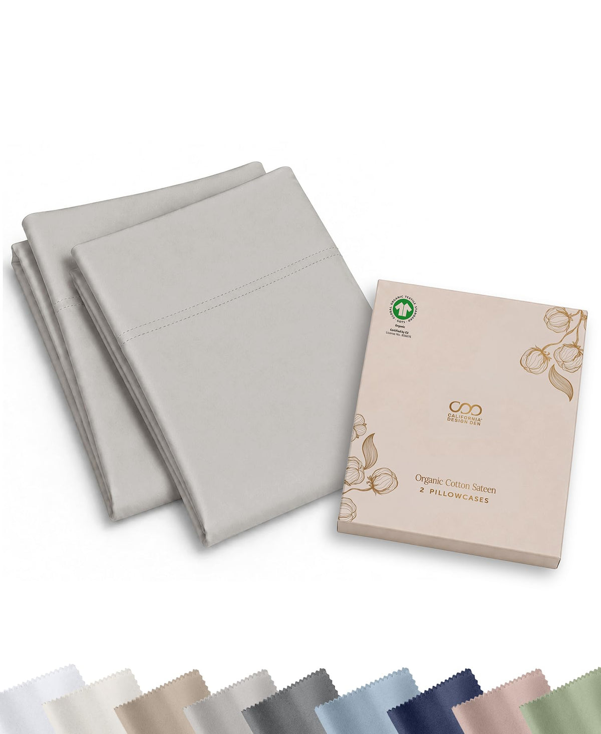 California Design Den 100% Organic Cotton Pillow Cases Standard Size, White