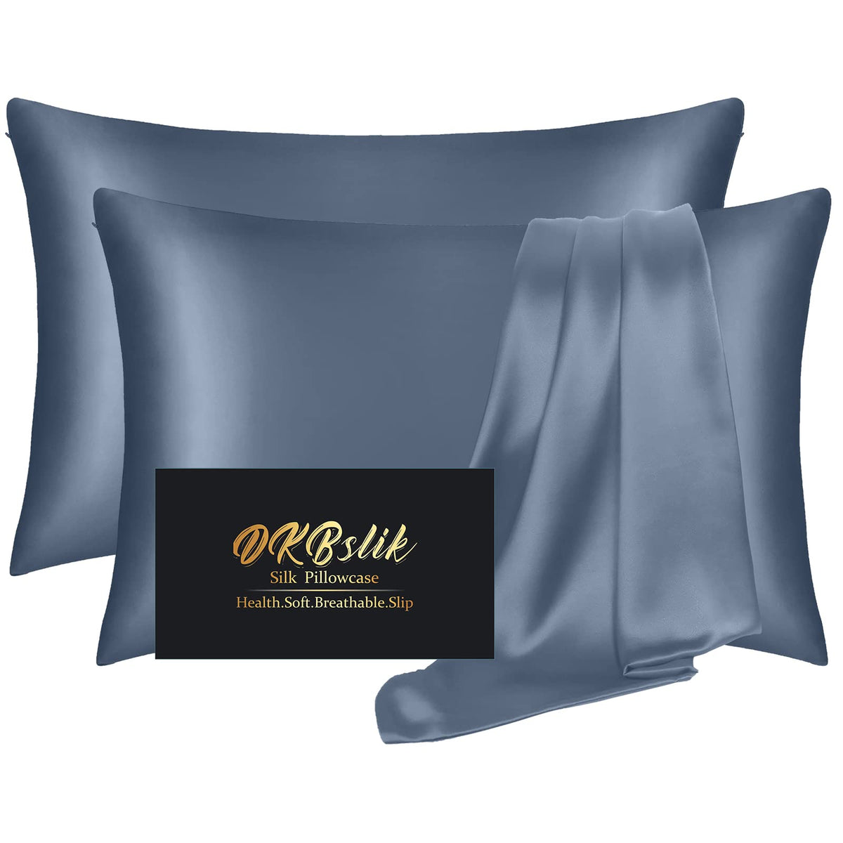 Silk Pillowcase for Hair and Skin, Mulberry Silk Pillow Cases Standard Size, Anti Acne Cooling Sleep Both Sides Natural Silk Satin Pillow Covers with Hidden Zipper, Gifts for Women Men, Ash Blue