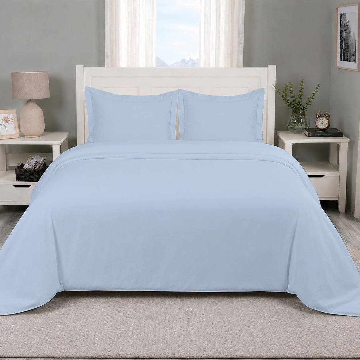 Carressa Linen King Duvet Cover - 100% Egyptian Cotton 600 Series King Size Cotton Duvet Cover (3 PC, White), Soft Cooling, Sateen Weave Comforter Protector, Hidden Zipper Closure & 7 Corner Ties