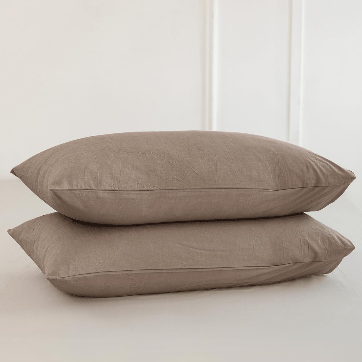 MOOMEE Pillowcase Set of 2 100% Washed Cotton Linen-Like Standard