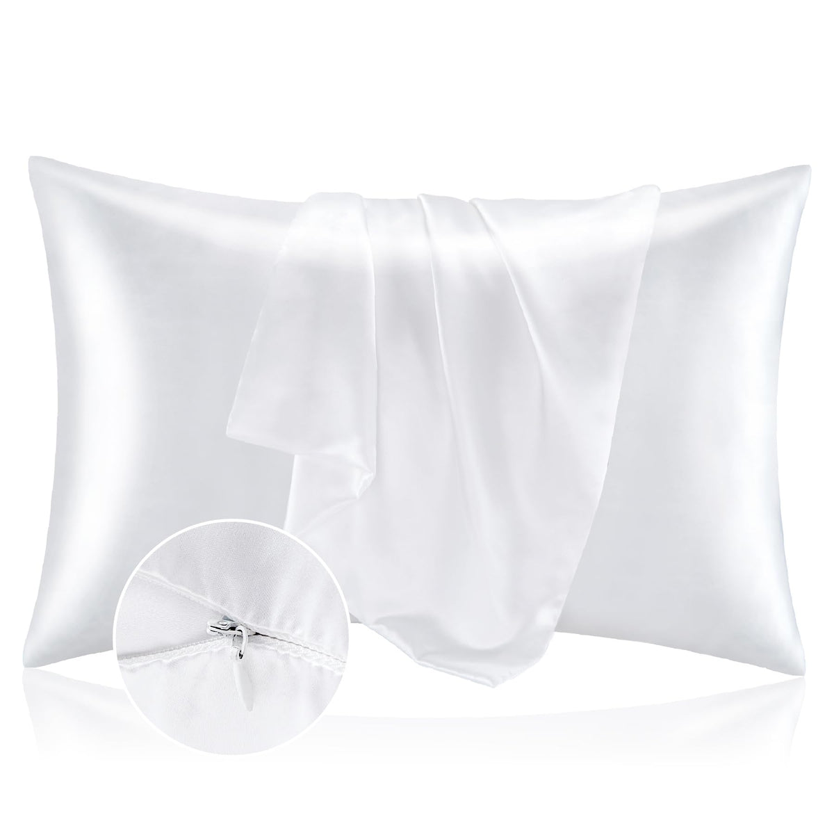 BEDELITE Zipper Satin Pillowcases, Standard Size 20"x26", Black, Set of 2