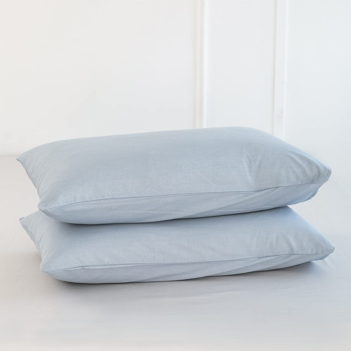 MOOMEE Pillowcase Set of 2 100% Washed Cotton Linen-Like Standard