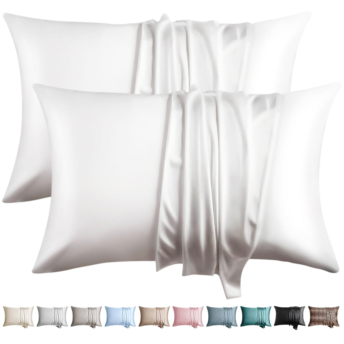 100% Silk Pillow Cases 2 Pack Queen Size Mulberry Silk Pillowcase for Hair and Skin Set of 2 Highest Grade 6A Silk Soft Breathable Cooling with Hidden Zipper, Grey