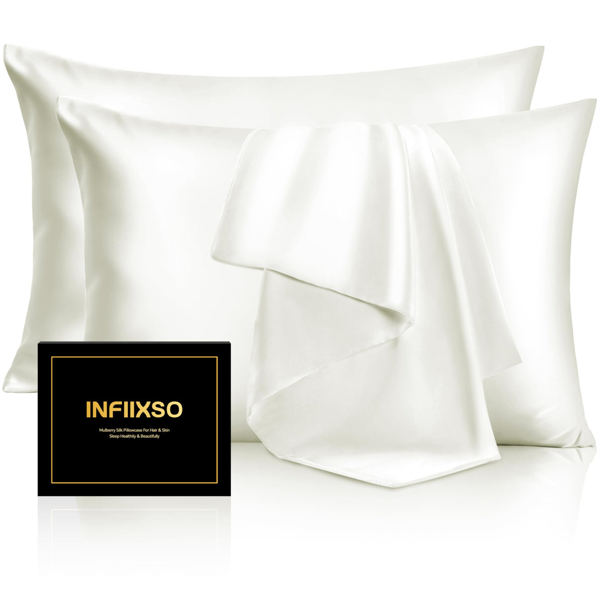 INFIIXSO Silk Pillow Cases 2 Pack, Standard Size, Hidden Zipper, Light Grey
