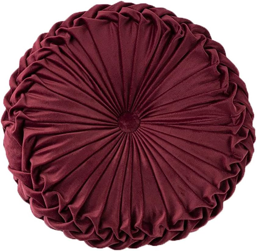 Teieas Round Pillows Velvet Pleated Circle Pillow Floor Pillows Burgundy