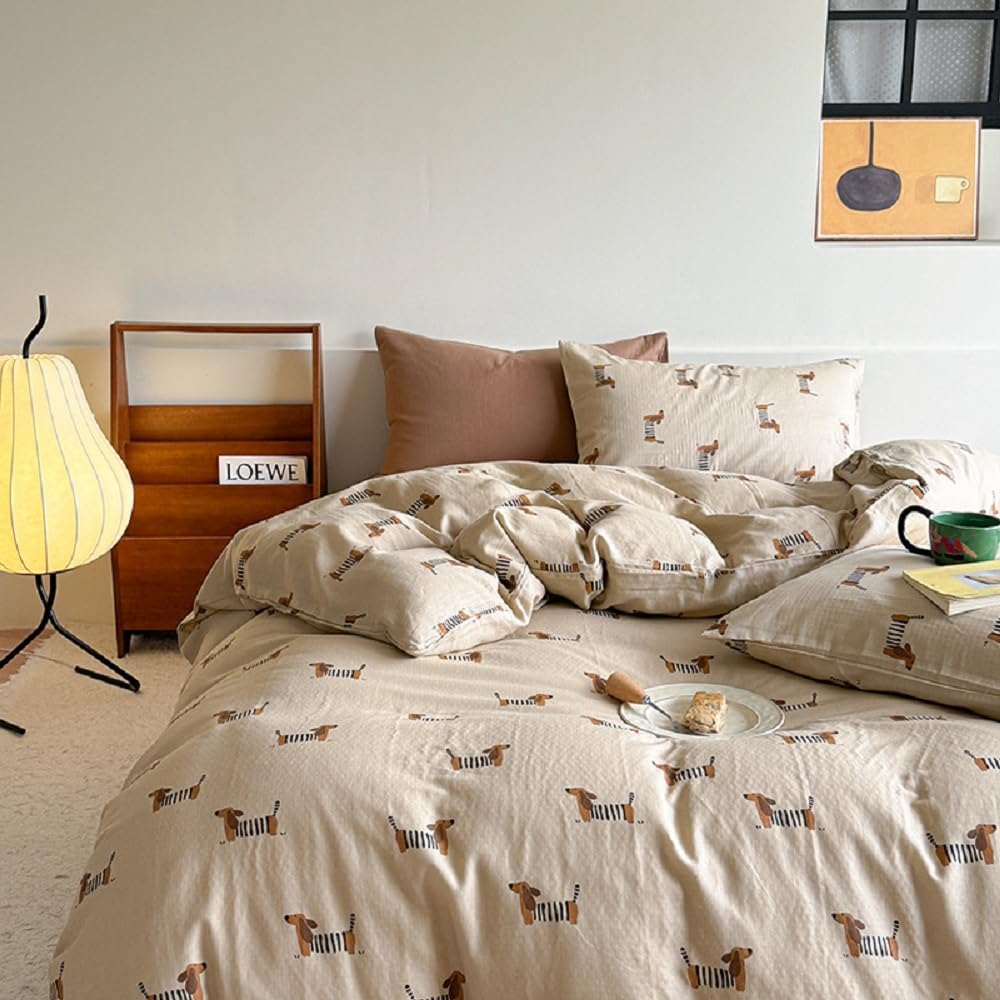 Duvet Cover Set Queen Size Brown Striped Bedding Set for Girls Boys