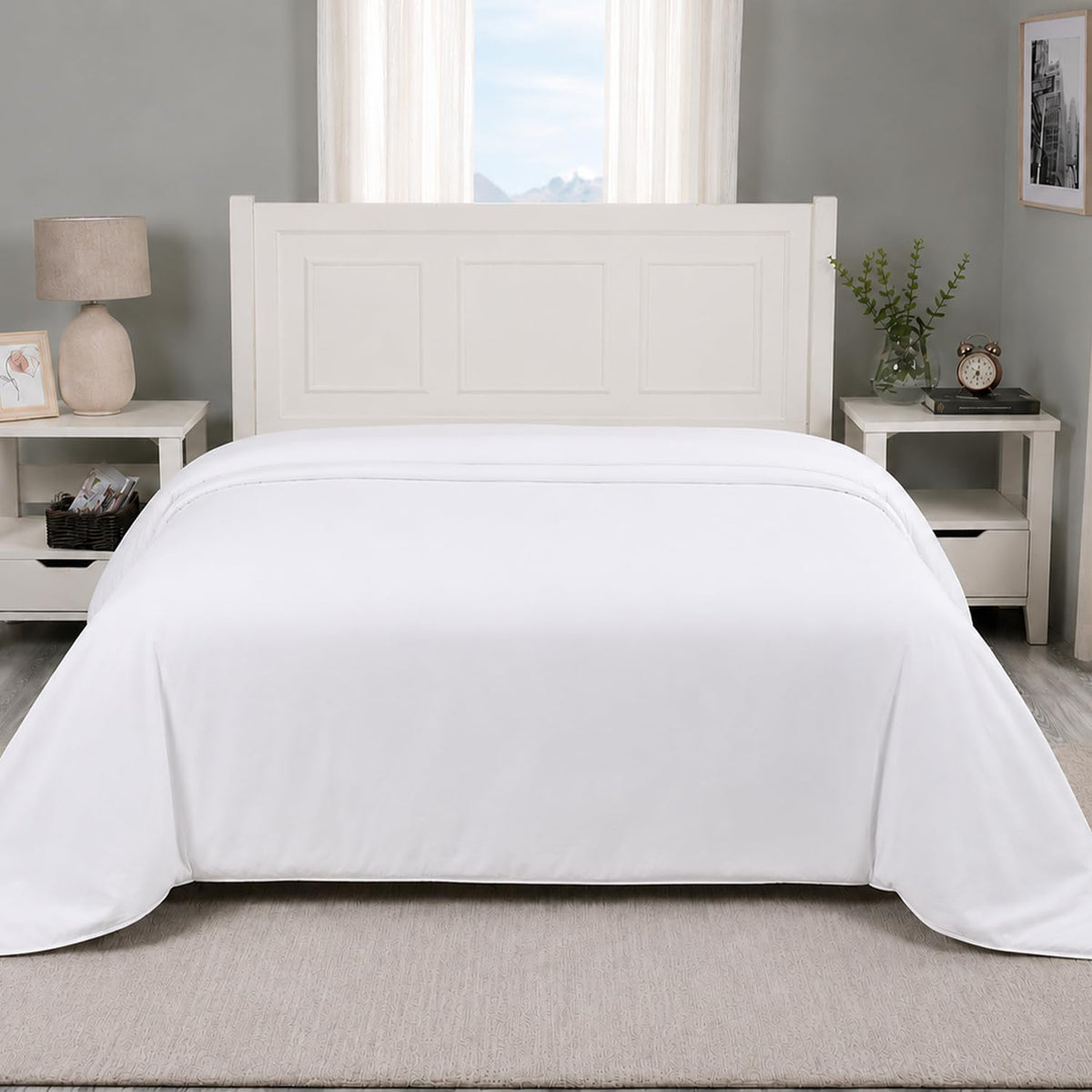 Carressa Linen King Duvet Cover - 100% Egyptian Cotton 600 Series King Size Cotton Duvet Cover (3 PC, White), Soft Cooling, Sateen Weave Comforter Protector, Hidden Zipper Closure & 7 Corner Ties