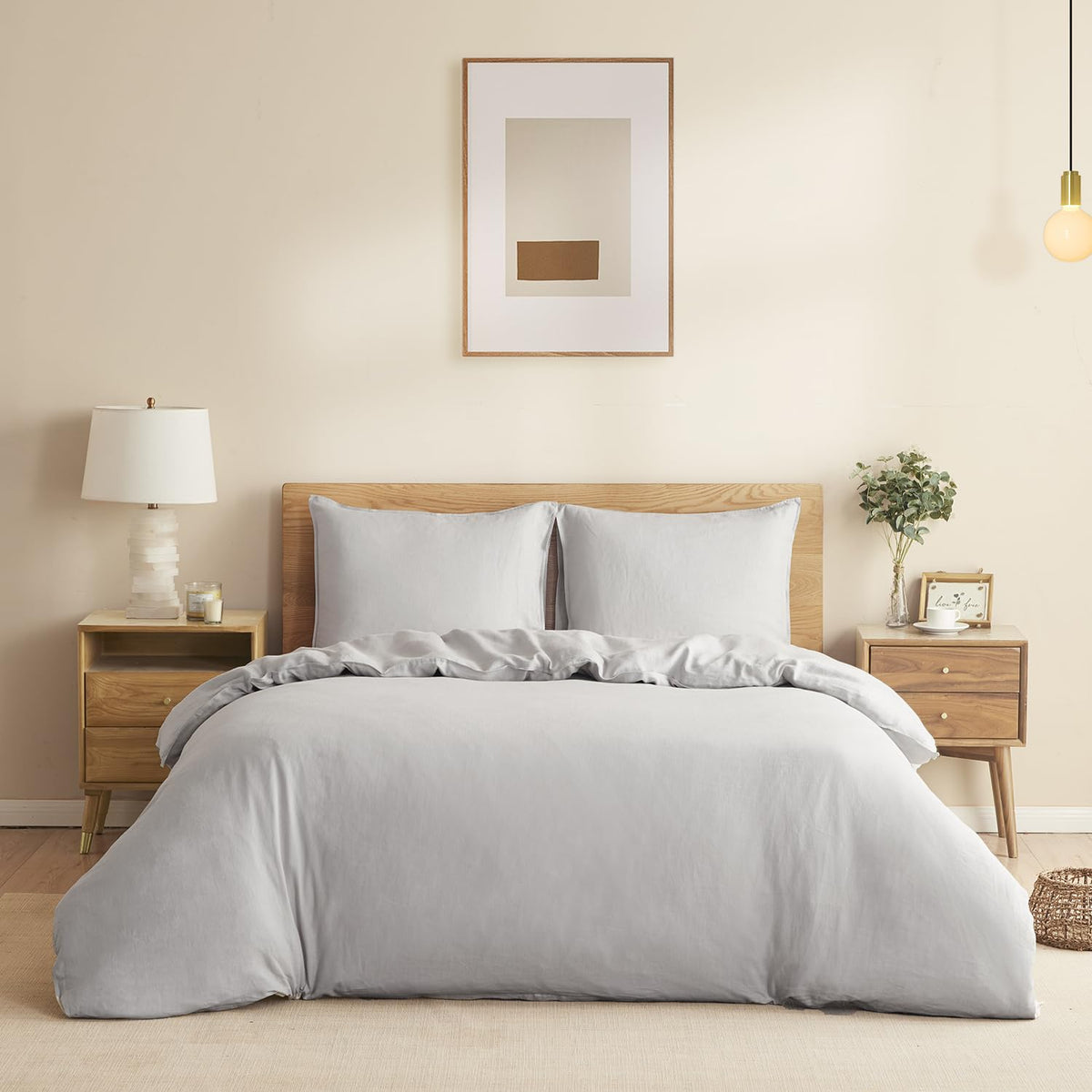 DAPU 100% French Linen Duvet Cover 3Pcs Set, 170GSM Linen Bedding, Queen
