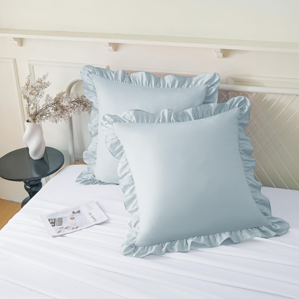 KKJIAF 2 Pack Ruffle Pillow Cases 18x18 Inches, White