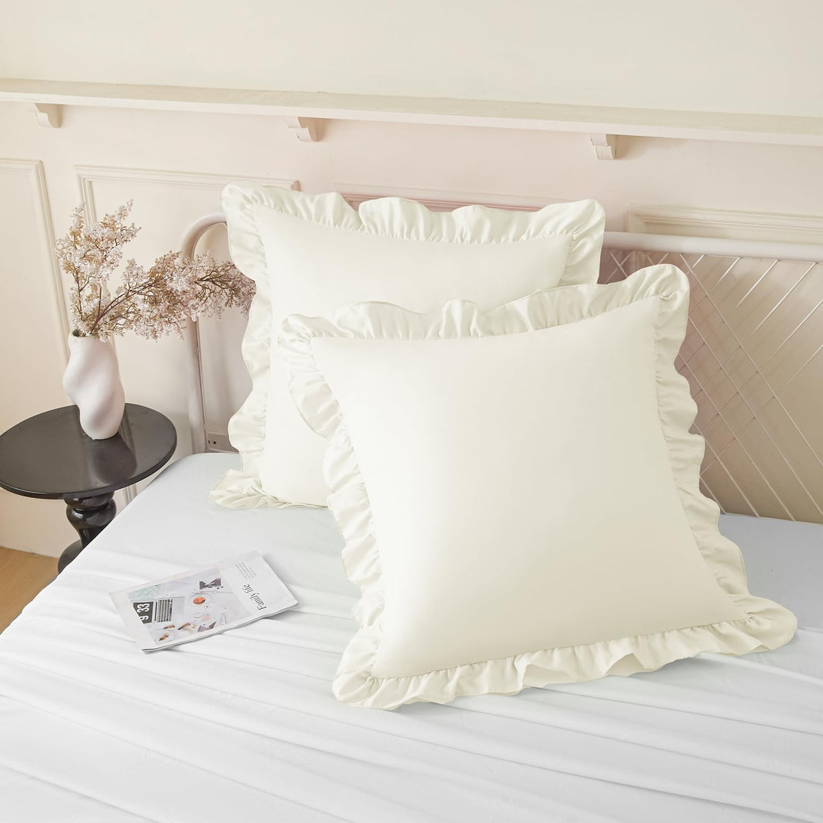 KKJIAF 2 Pack Ruffle Pillow Cases 18x18 Inches, White