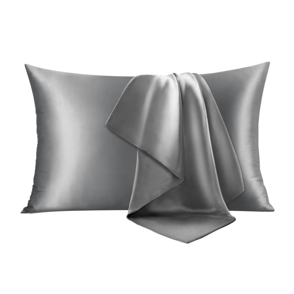 INFIIXSO Silk Pillow Cases 2 Pack, Standard Size, Hidden Zipper, Light Grey