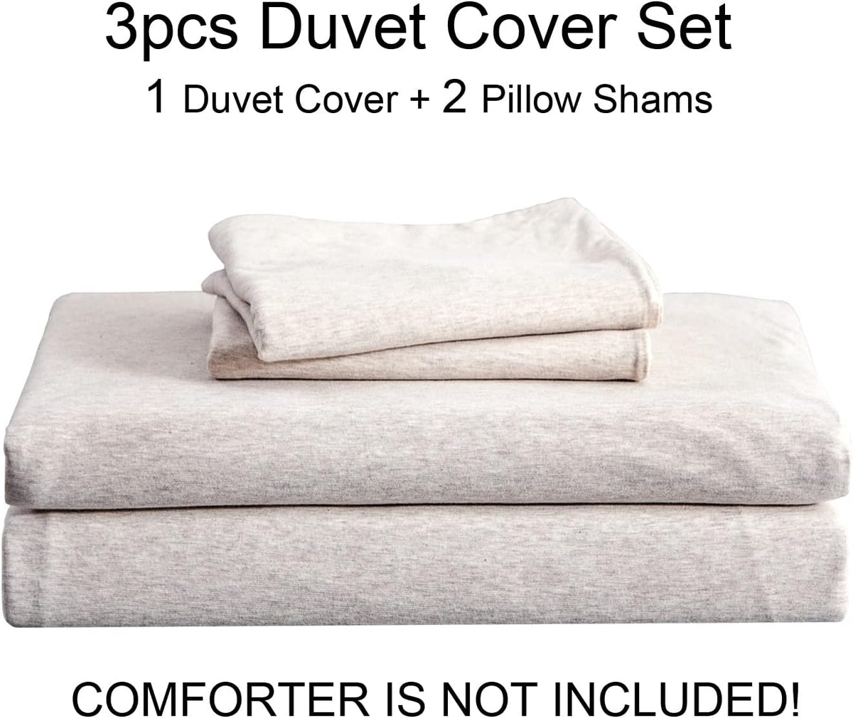 PURE ERA Jersey Knit Duvet Cover Set 100% T-Shirt Cotton Super Soft Comfy 3pc Bedding Set with Zipper Closure (Heather Beige, Queen)