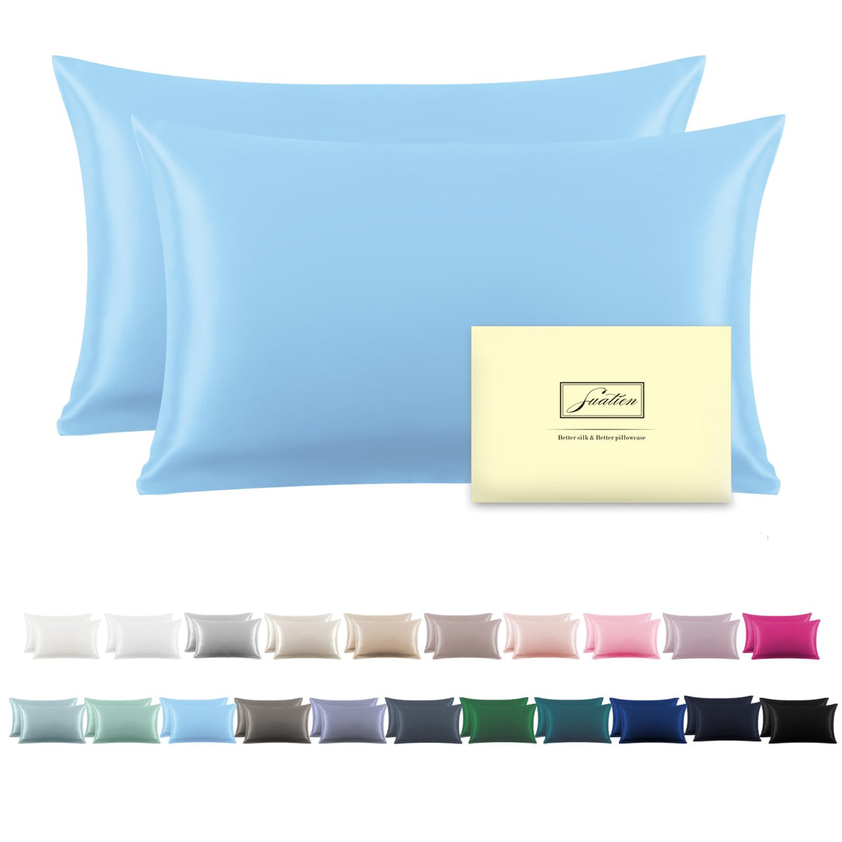 Mulberry Silk Pillowcase for Hair and Skin Standard Size 20"X 26" Pillow Case with Hidden Zipper Soft Breathable Smooth Cooling Silk Pillow Covers for Sleeping (Haze Blue,Standard,1Pcs)