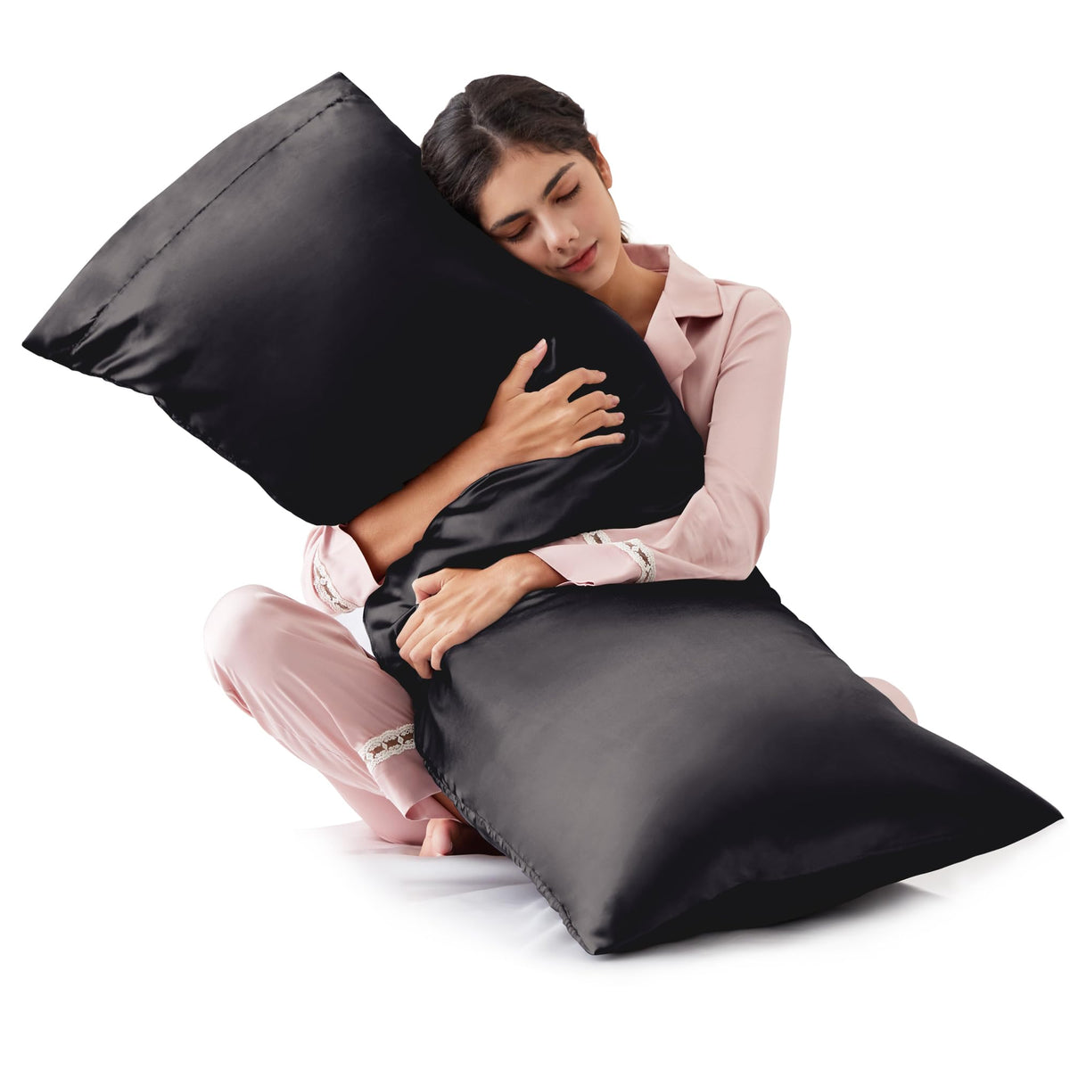 Love's cabin Satin Pillowcase Set of 2 Queen Size 20x30, Cooling Pillow Covers for Hair and Skin, Silky Smooth with Envelope Closure, Similar to Silk, Black