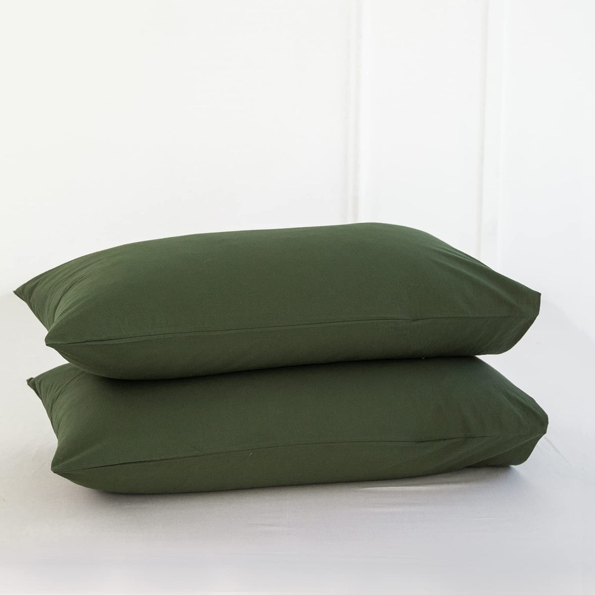 MOOMEE Pillowcase Set of 2 100% Washed Cotton Linen-Like Standard