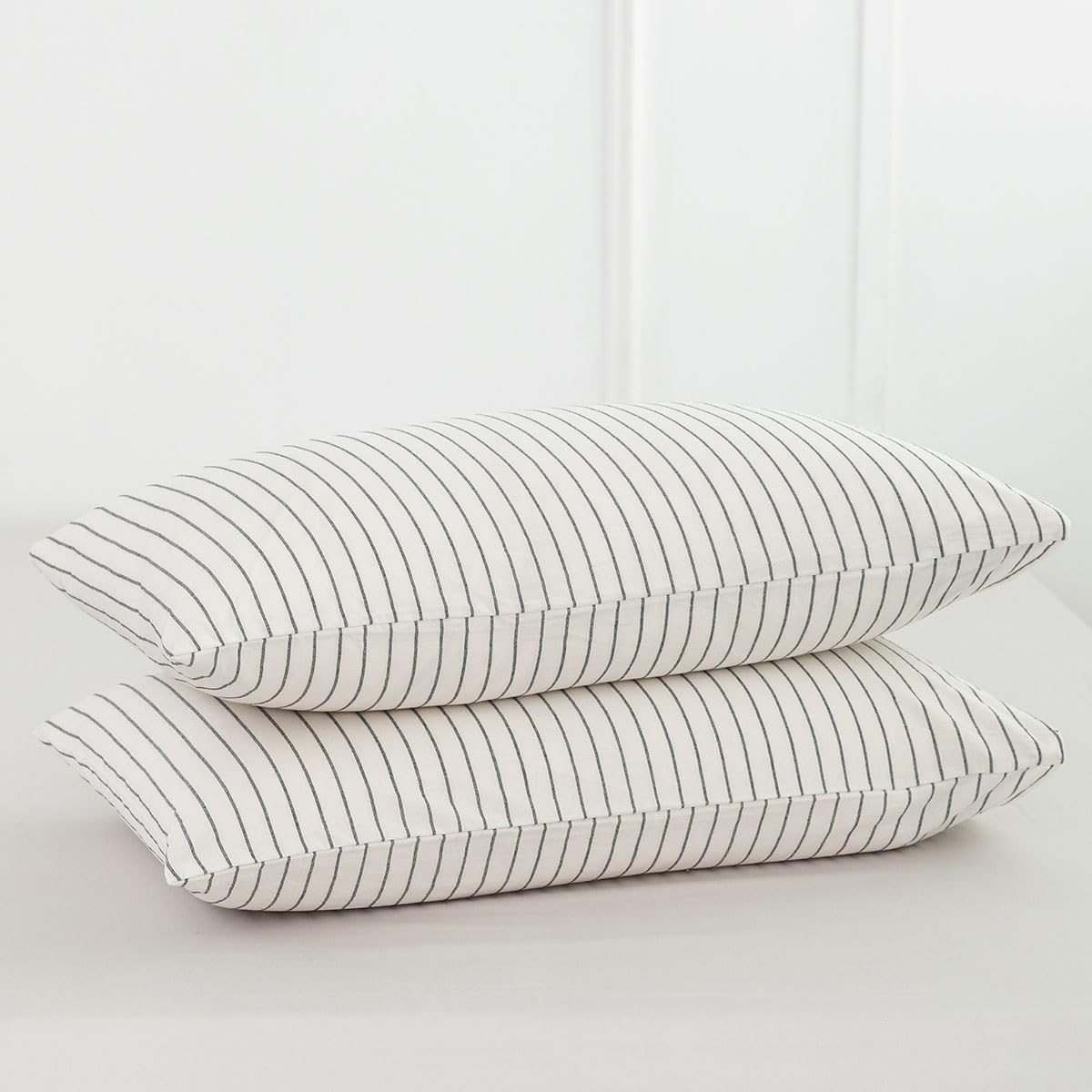 MOOMEE Pillowcase Set of 2 100% Washed Cotton Linen-Like Standard