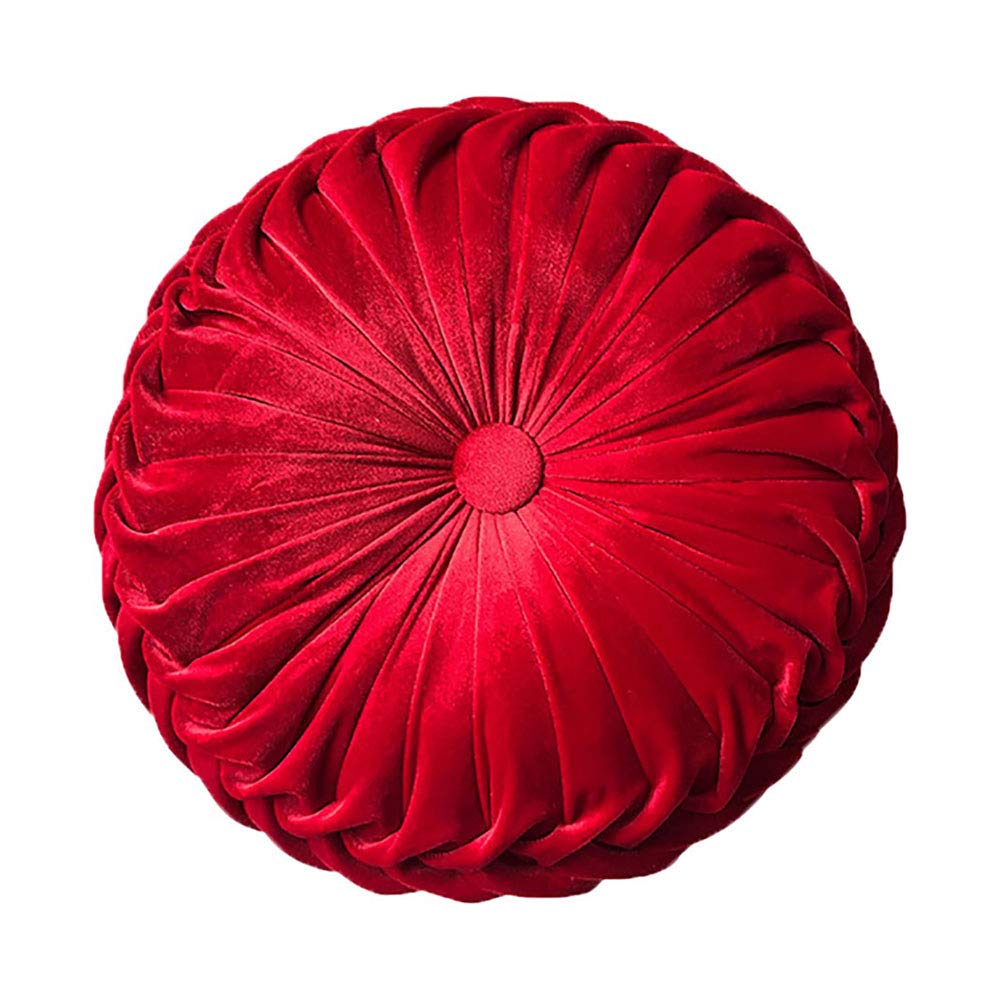 Teieas Round Pillows Velvet Pleated Circle Pillow Floor Pillows Burgundy