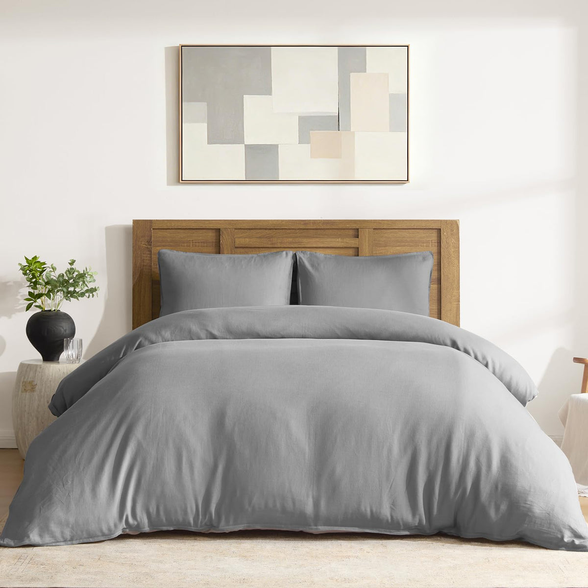 DAPU 100% French Linen Duvet Cover 3Pcs Set, 170GSM Linen Bedding, Queen