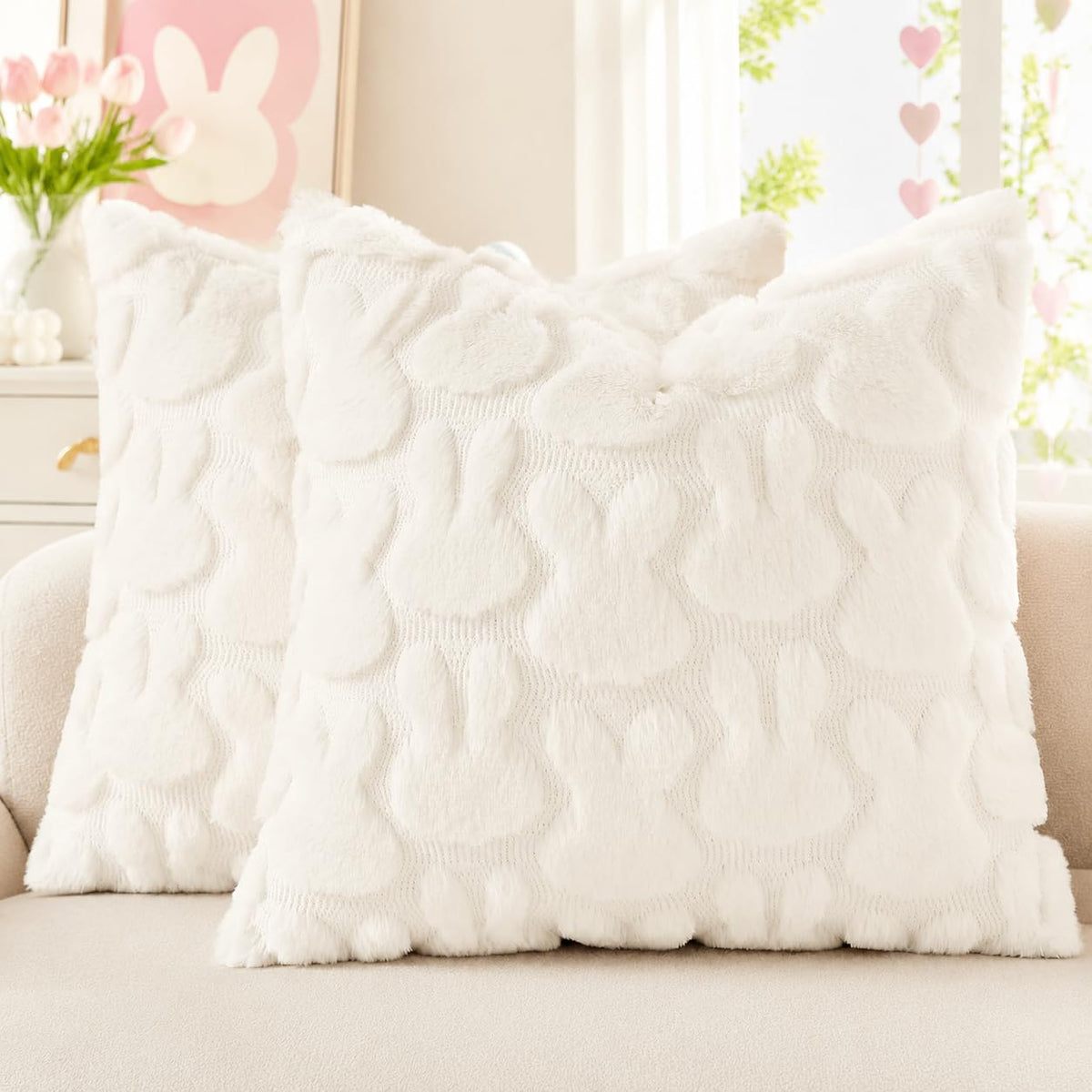 decorUhome Faux Fur Plush Soft Rust Throw Pillow Covers 18x18 Set of 2