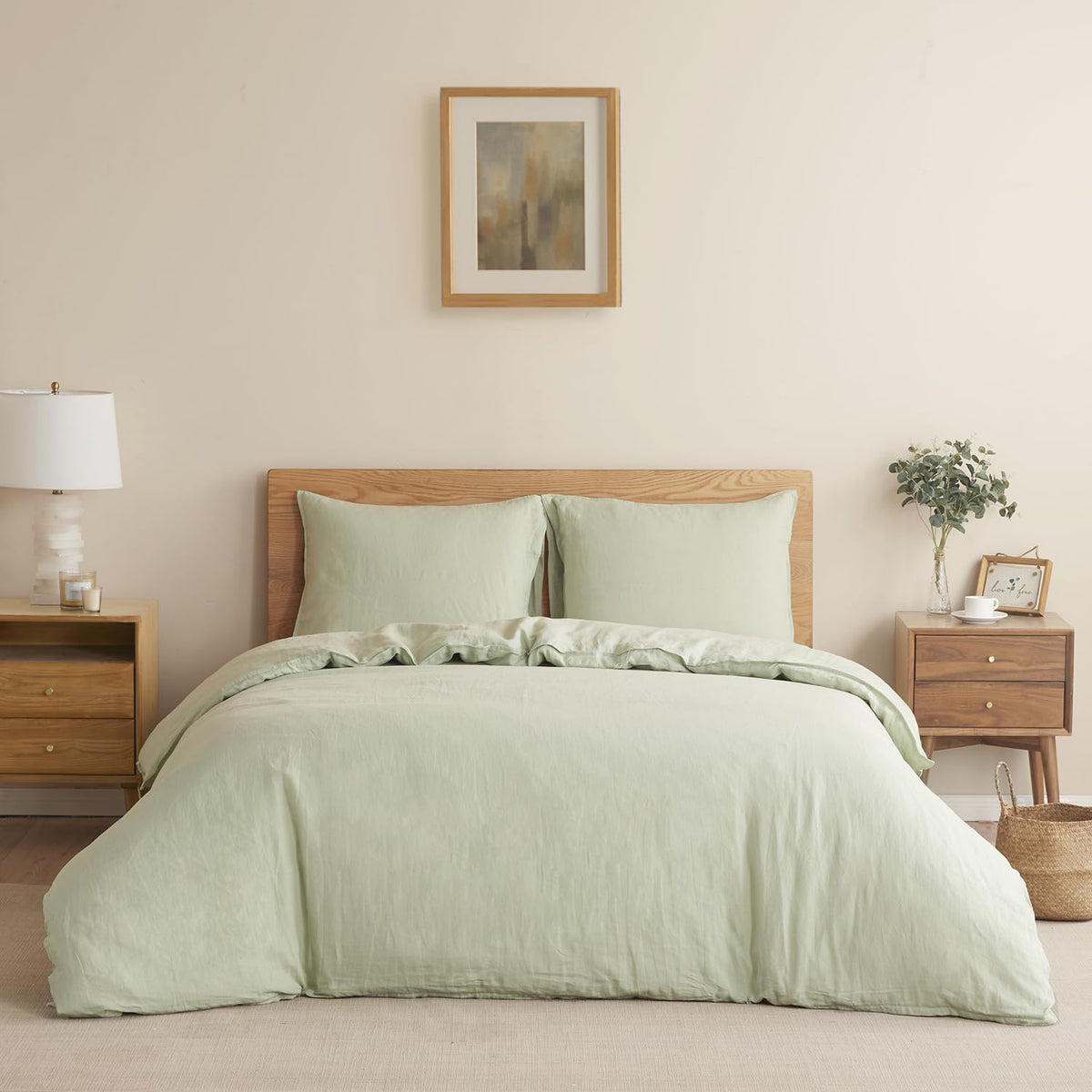 DAPU 100% French Linen Duvet Cover 3Pcs Set, 170GSM Linen Bedding, Queen