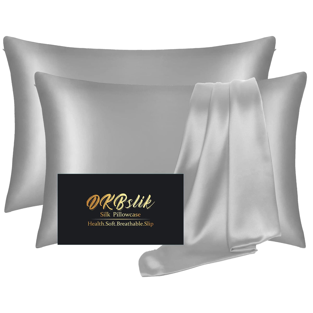 Silk Pillowcase for Hair and Skin, Mulberry Silk Pillow Cases Standard Size, Anti Acne Cooling Sleep Both Sides Natural Silk Satin Pillow Covers with Hidden Zipper, Gifts for Women Men, Ash Blue