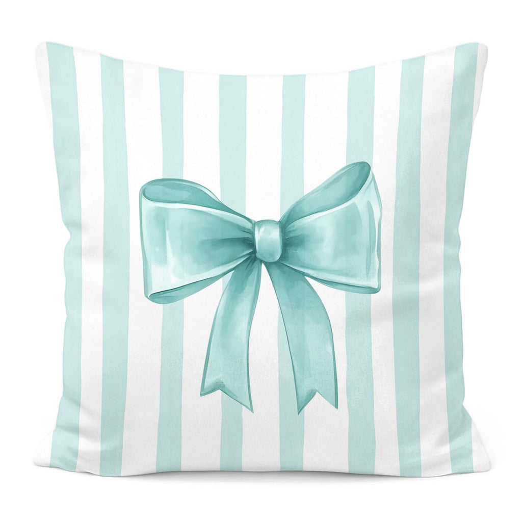 Pink Bow Decorative Throw Pillow 18x18 Inch – Cute Blush Pink Striped Pillow Cover for Girls Room, Baby Nursery, Sofa or Bedroom Decor