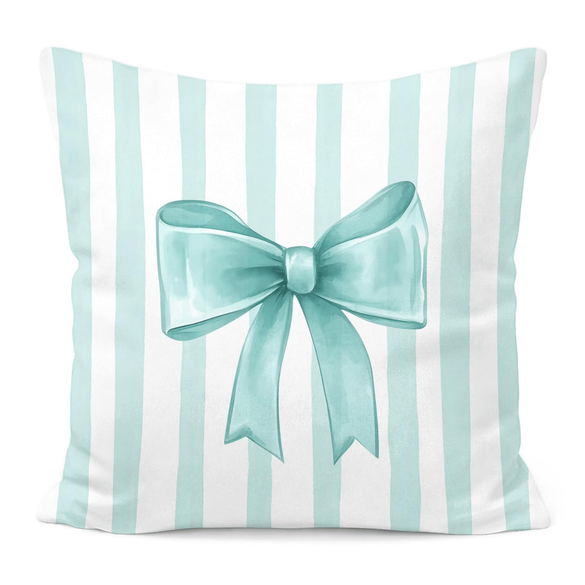 Pink Bow Decorative Throw Pillow 18x18 Inch – Cute Blush Pink Striped Pillow Cover for Girls Room, Baby Nursery, Sofa or Bedroom Decor