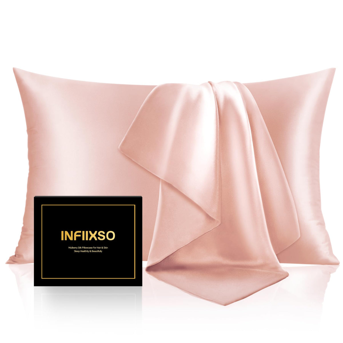 INFIIXSO Silk Pillow Cases 2 Pack, Standard Size, Hidden Zipper, Light Grey