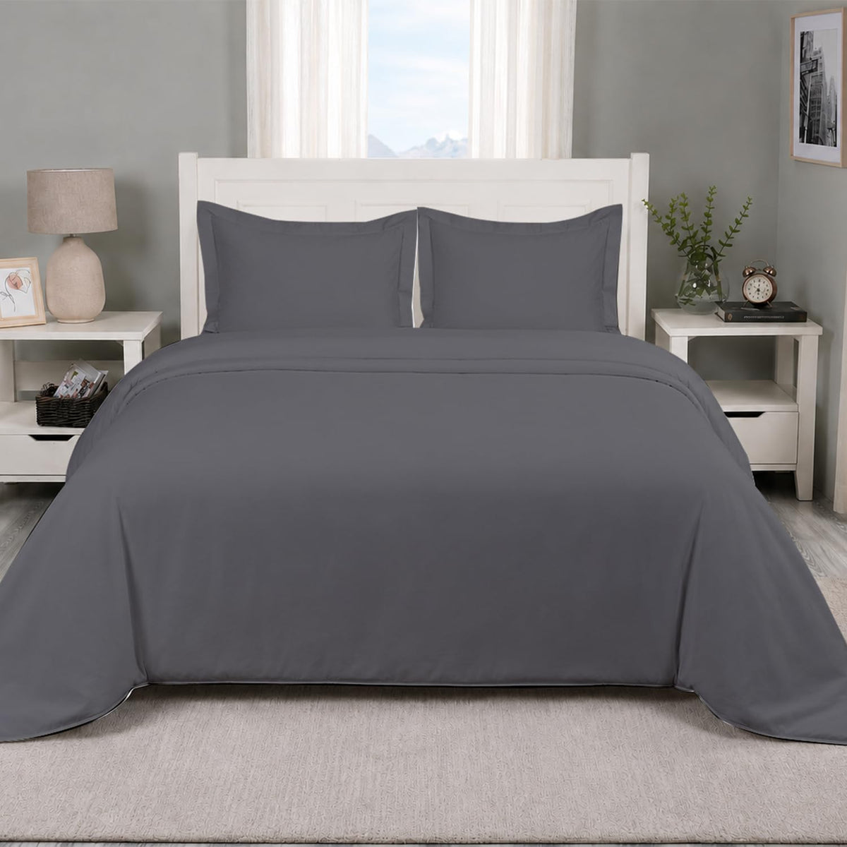 Carressa Linen King Duvet Cover - 100% Egyptian Cotton 600 Series King Size Cotton Duvet Cover (3 PC, White), Soft Cooling, Sateen Weave Comforter Protector, Hidden Zipper Closure & 7 Corner Ties