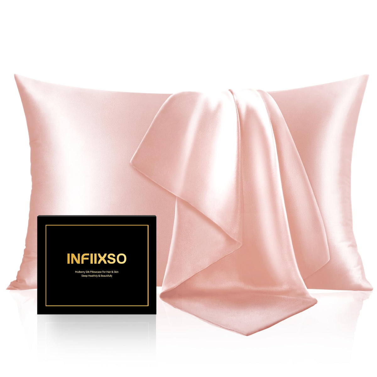 INFIIXSO Silk Pillow Cases 2 Pack, Standard Size, Hidden Zipper, Light Grey
