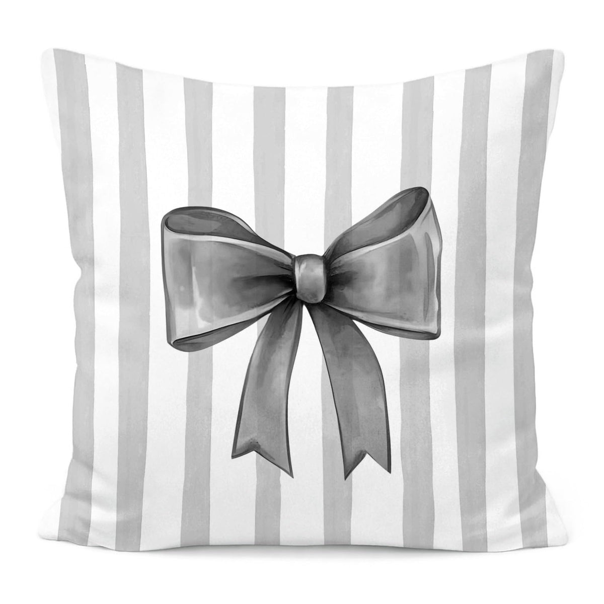 Pink Bow Decorative Throw Pillow 18x18 Inch – Cute Blush Pink Striped Pillow Cover for Girls Room, Baby Nursery, Sofa or Bedroom Decor