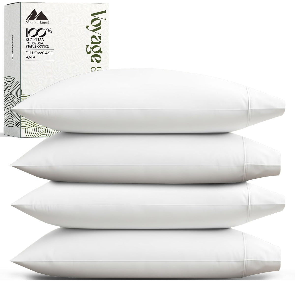 Mayfair Linen Pillow Cases Queen Size - Luxury 600 Series Egyptian Cotton Pillow Cases Queen Size Set of 2 (White), Soft, Cooling & Breathable Sateen Weave Hotel Pillowcovers - Voyage Collection