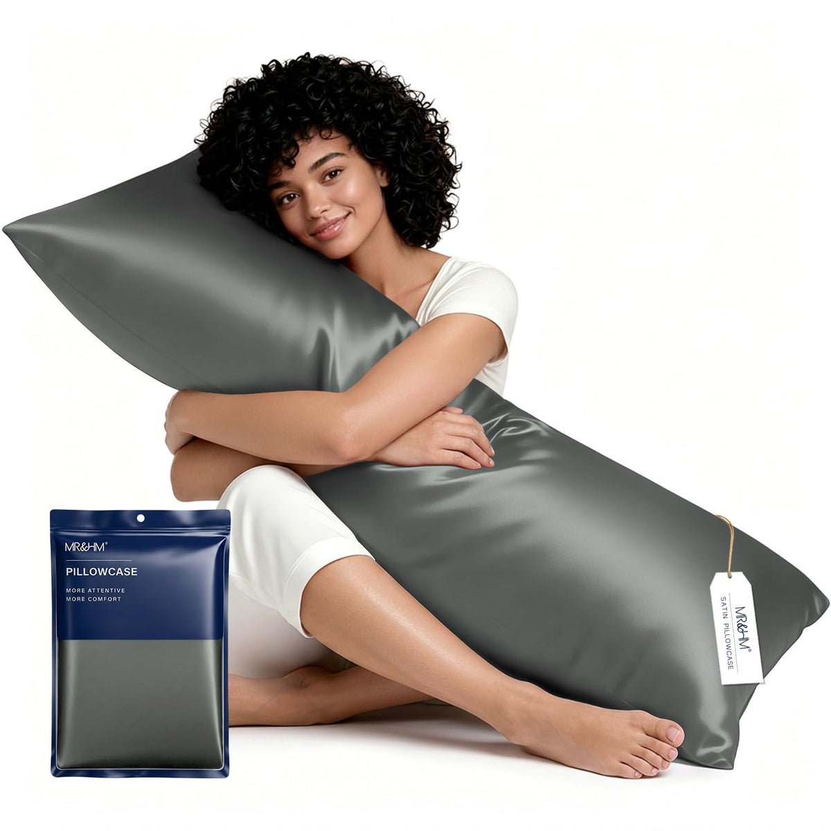 MR&HM Satin Pillowcase 2 Pack, Queen Size 20"x30", Black