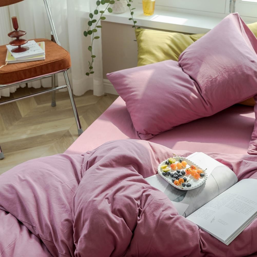 Purple Bedding Duvet Cover Full Size 3 Pieces Pale Mauve Duvet Cover Boho Solid Bedding Set Luxury Soft Jersey Knit Cotton Comforter Cover with 2 Pillowcases Breathable Soft Mauve Color Bedding Set