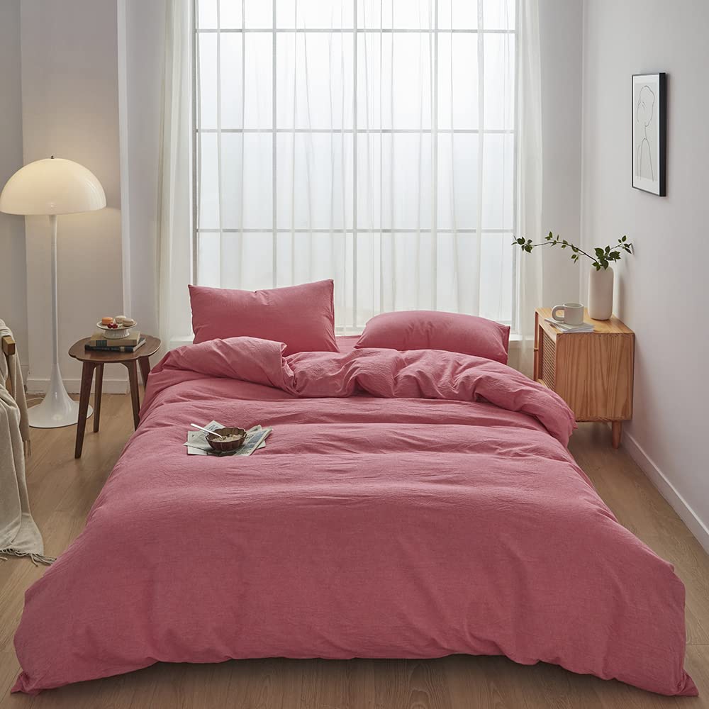 FACE TWO FACE Bedding Duvet Cover Set100% Washed Cotton Duvet Cover Linen Like Textured Breathable Durable Soft Comfy (Full, White)
