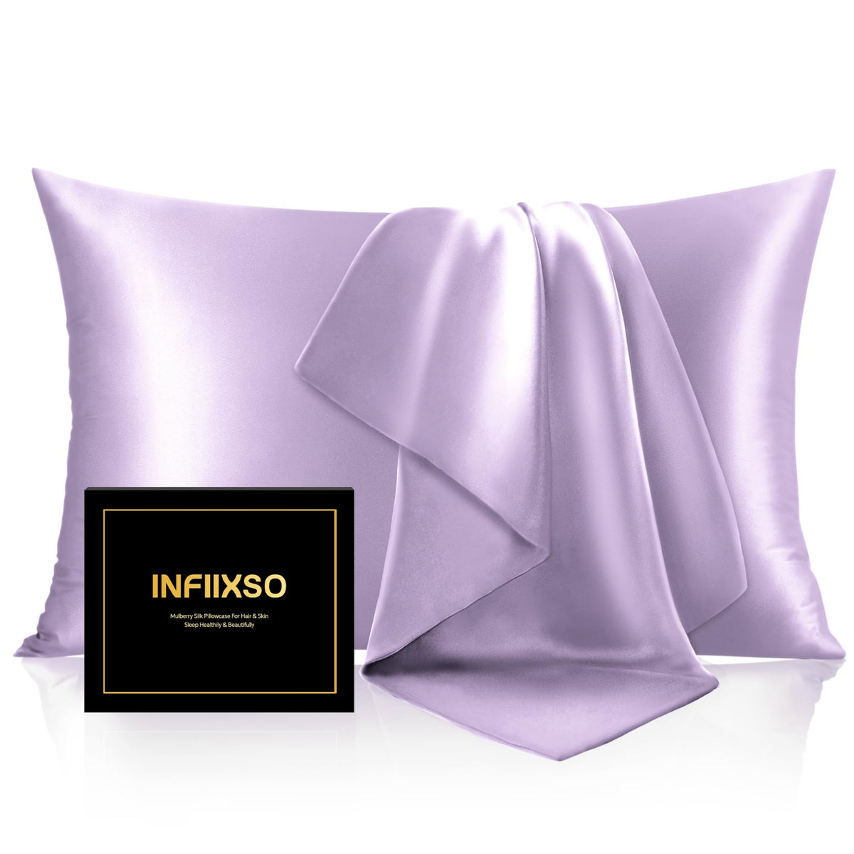 INFIIXSO Silk Pillow Cases 2 Pack, Standard Size, Hidden Zipper, Light Grey