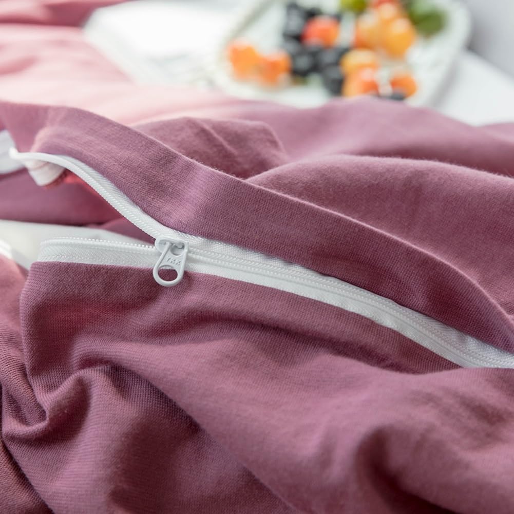 Purple Bedding Duvet Cover Full Size 3 Pieces Pale Mauve Duvet Cover Boho Solid Bedding Set Luxury Soft Jersey Knit Cotton Comforter Cover with 2 Pillowcases Breathable Soft Mauve Color Bedding Set
