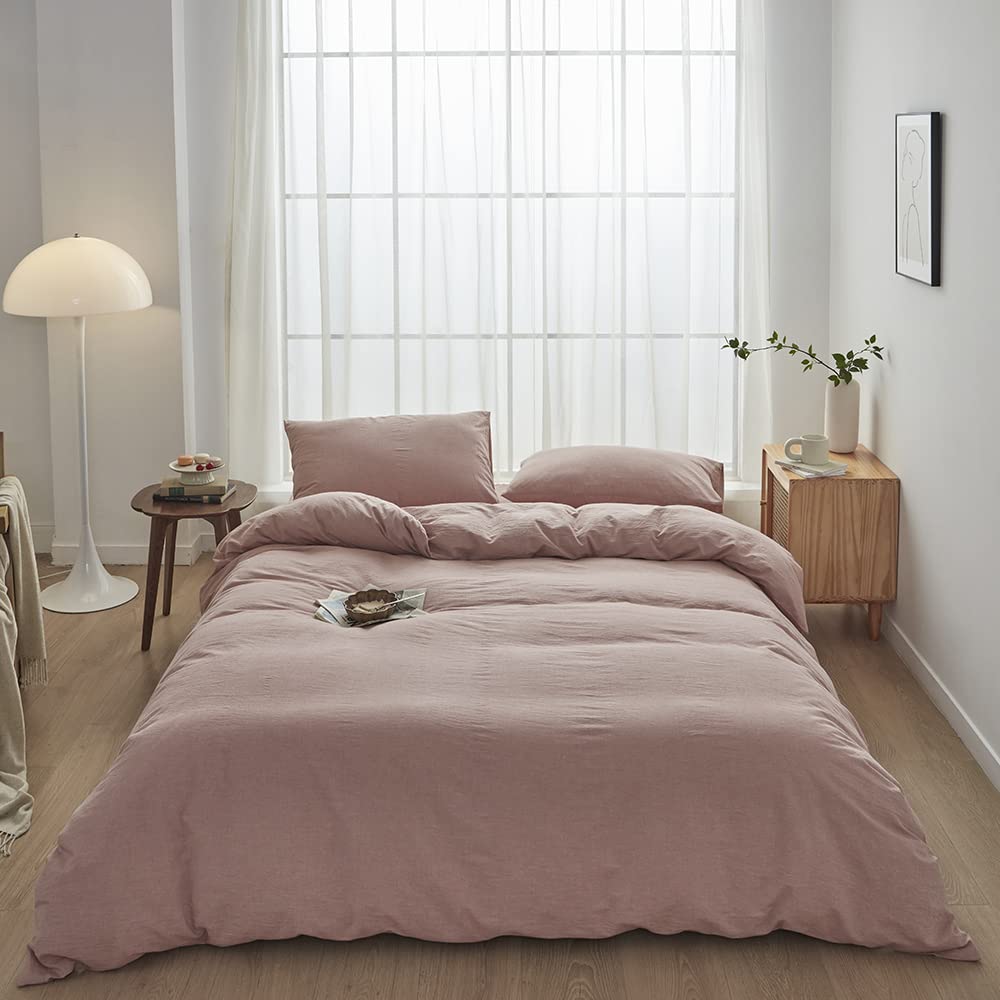 FACE TWO FACE Bedding Duvet Cover Set100% Washed Cotton Duvet Cover Linen Like Textured Breathable Durable Soft Comfy (Full, White)