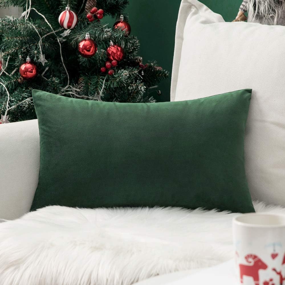 MIULEE Velvet Pillow Cover Soft Luxury Decorative Throw Pillow Cover Single Rectangle Cushion Case for Spring Couch Sofa Bedroom Car Decor,12x20 Inch Sage Green