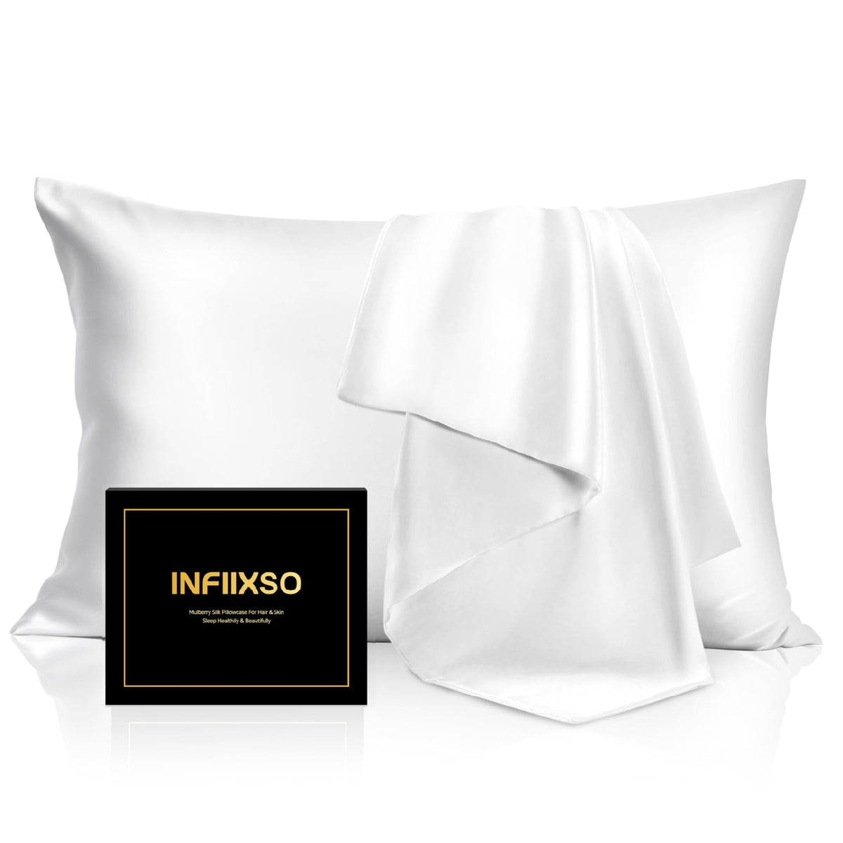 INFIIXSO Silk Pillow Cases 2 Pack, Standard Size, Hidden Zipper, Light Grey