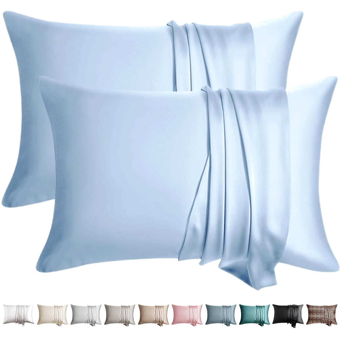 100% Silk Pillow Cases 2 Pack Queen Size Mulberry Silk Pillowcase for Hair and Skin Set of 2 Highest Grade 6A Silk Soft Breathable Cooling with Hidden Zipper, Grey