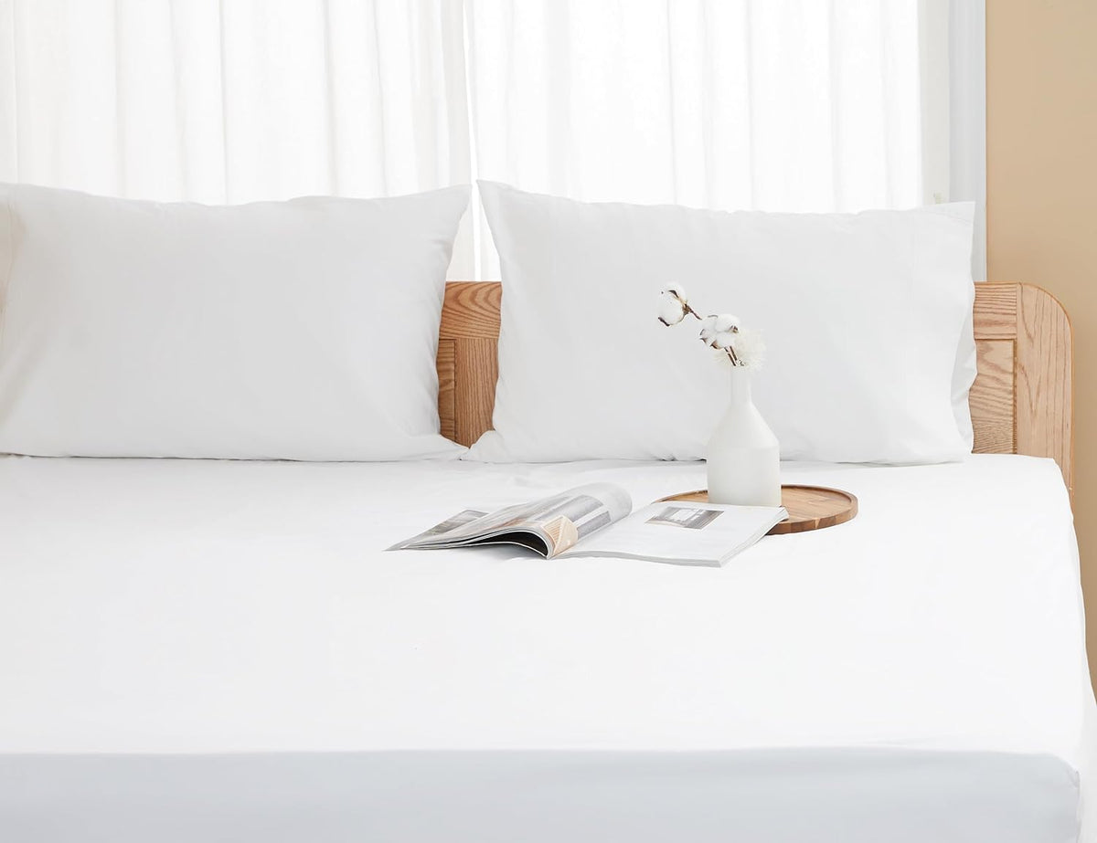Pillow Cases Standard Queen Size 100% Cotton Percale Set of 2, White