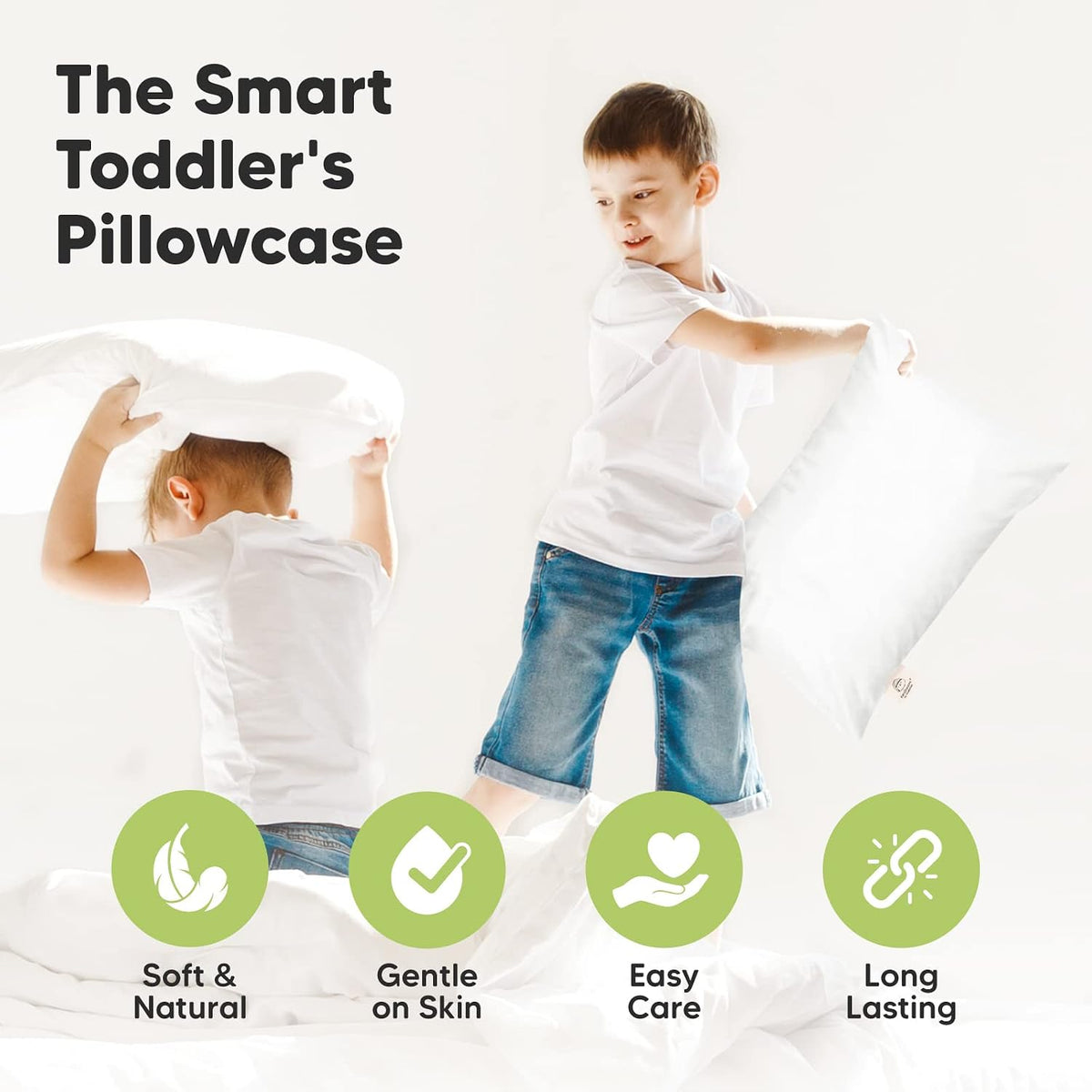KeaBabies Toddler Pillowcase 13x18 Organic Cotton Cover, Soft White