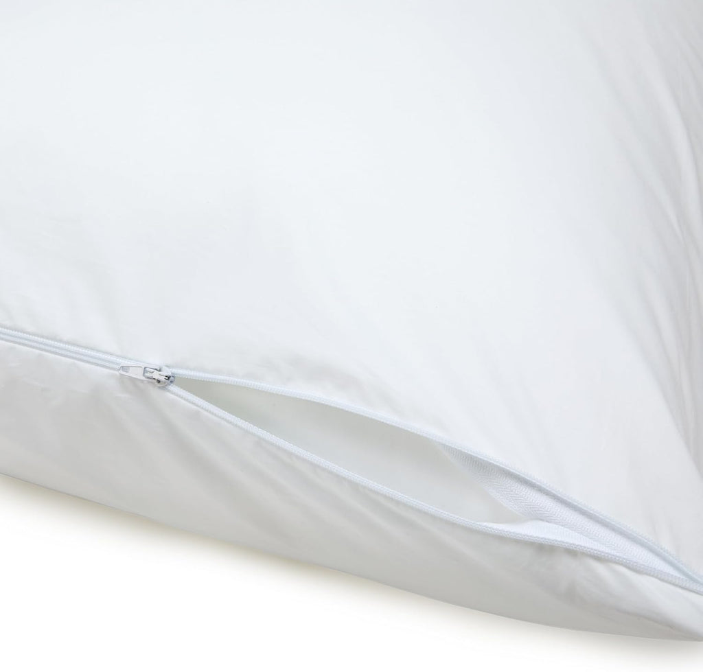Amazon Basics Down Alternative Bed Pillows and Pillow Protector Case Set, Medium Density, Standard Size 26" x 20", Hypoallergenic, Microfiber, Washable, White, 2-Pack