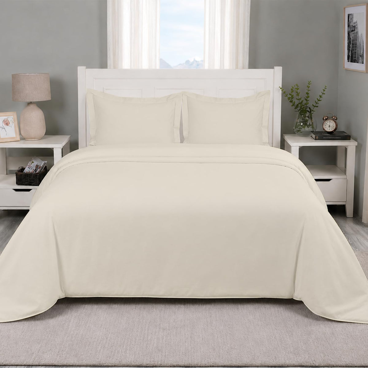 Carressa Linen King Duvet Cover - 100% Egyptian Cotton 600 Series King Size Cotton Duvet Cover (3 PC, White), Soft Cooling, Sateen Weave Comforter Protector, Hidden Zipper Closure & 7 Corner Ties