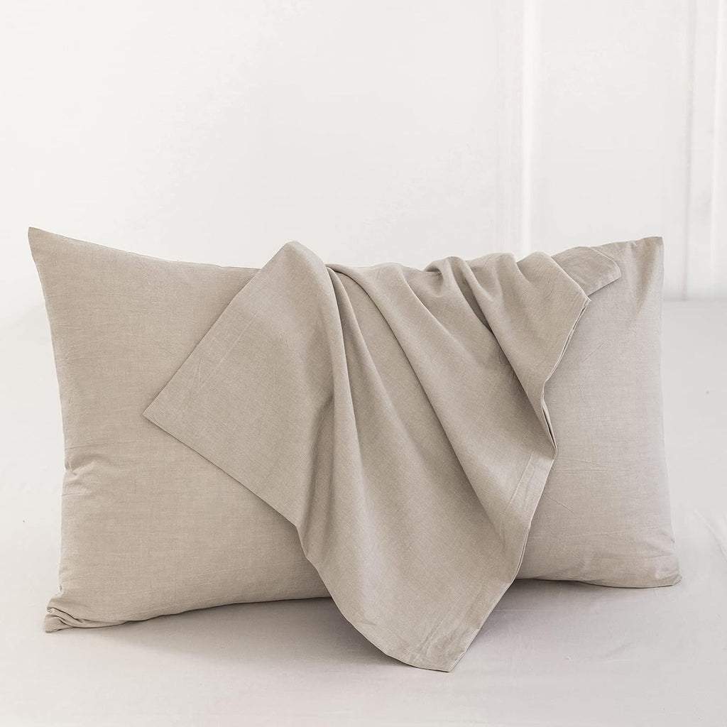 MOOMEE Pillowcase Set of 2 100% Washed Cotton Linen-Like Standard