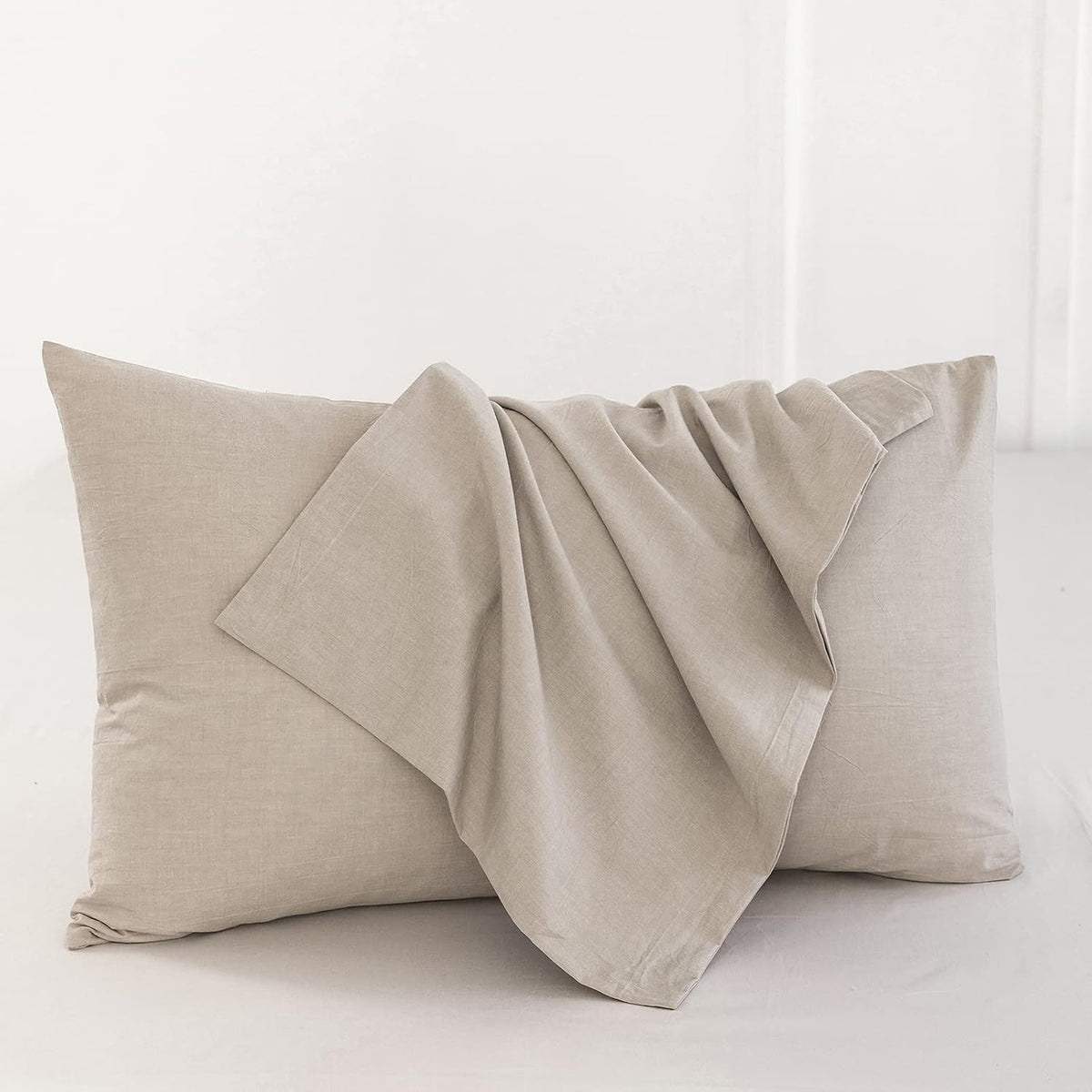 MOOMEE Pillowcase Set of 2 100% Washed Cotton Linen-Like Standard