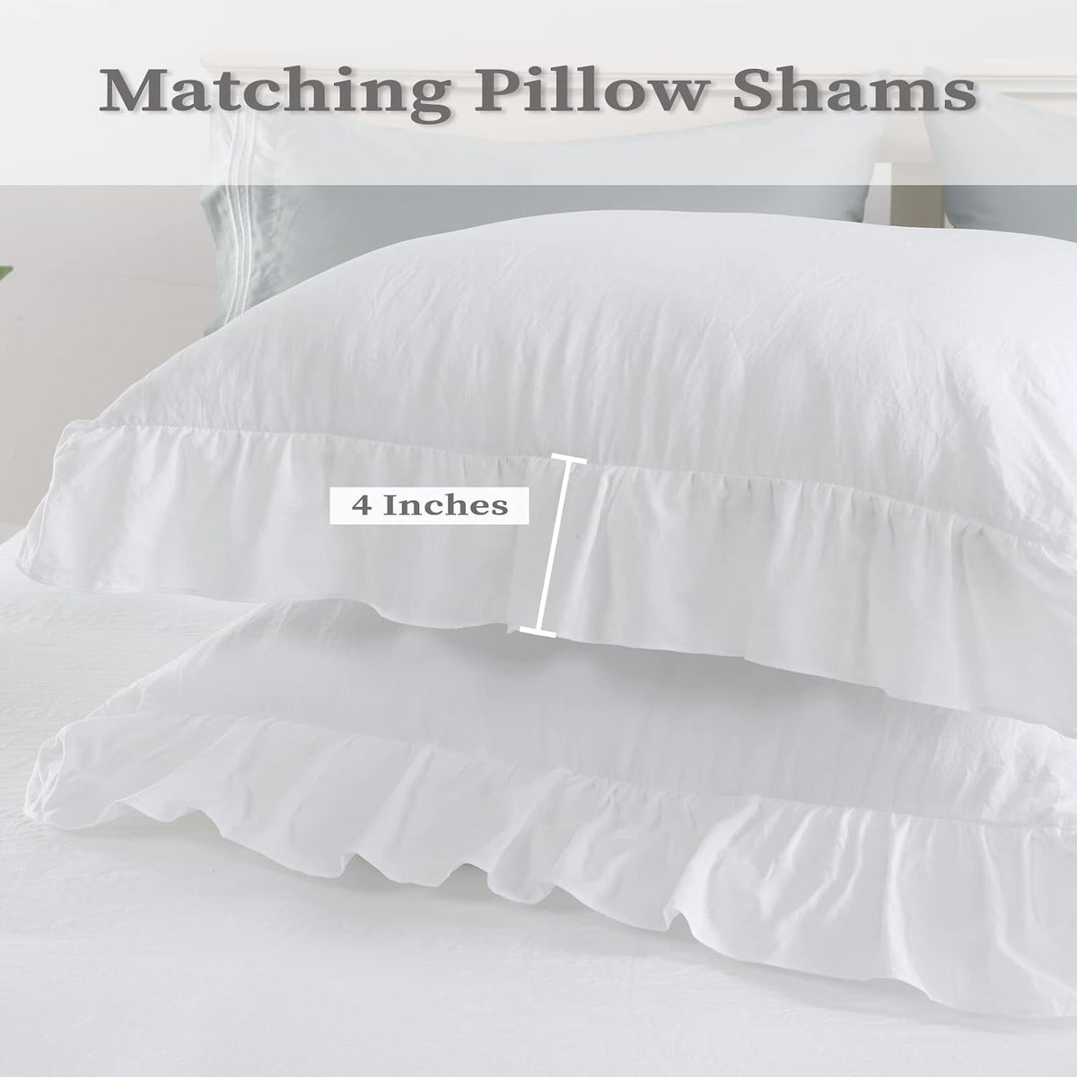 CAROMIO White Ruffle Duvet Cover Queen Size, 3PCS Soft Washed Microfiber Vintage French Country Duvet Cover Set for Queen Bed, White, 90x90 in