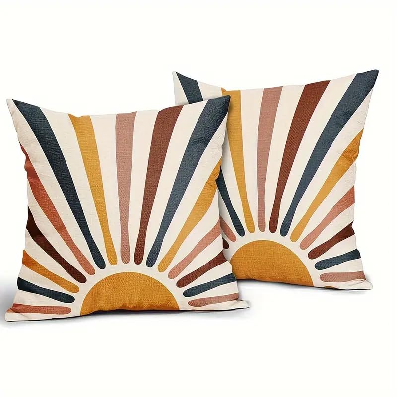 Decorative Throw Pillow Covers, Modern Abstract Brown Geometric Pattern, Set of 2，18x18 Pillows Linen Pillowcase，Modern Decorative Square Pillowcases for Sofa Couch Bedroom Living Room Car